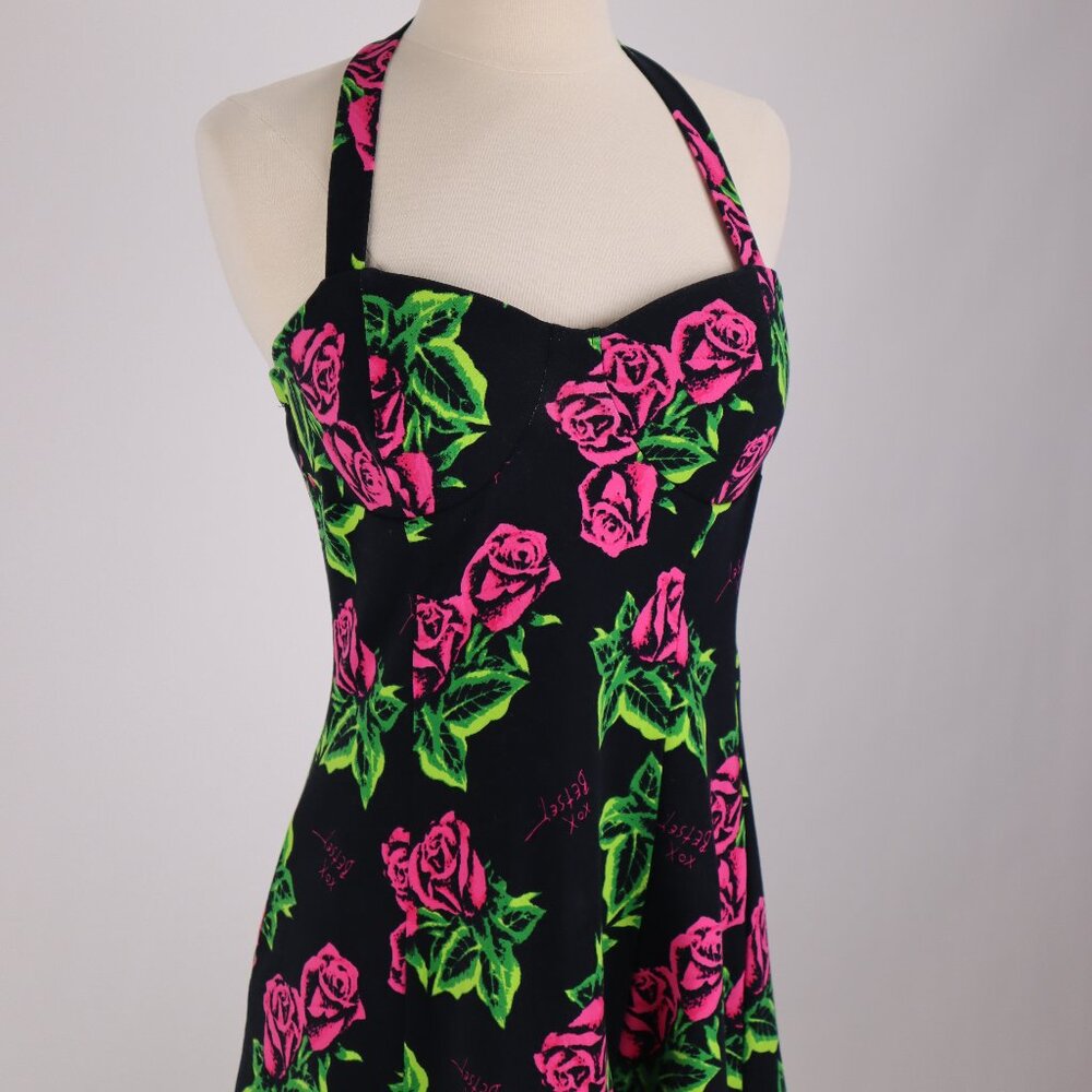 🌺 Vtg Betsey Johnson Iconic Floral Pattern Short Mini Mod Holter Romper Dress S